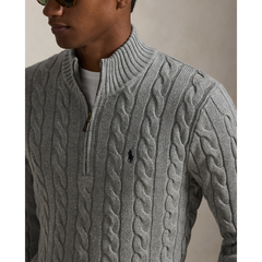 Polo Ralph Lauren - Cable Knit Quarter Zip Sweater - Fawn Grey Heather
