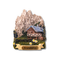 🇦🇹 Austria Alps Wooden Cabin 3D Magnet