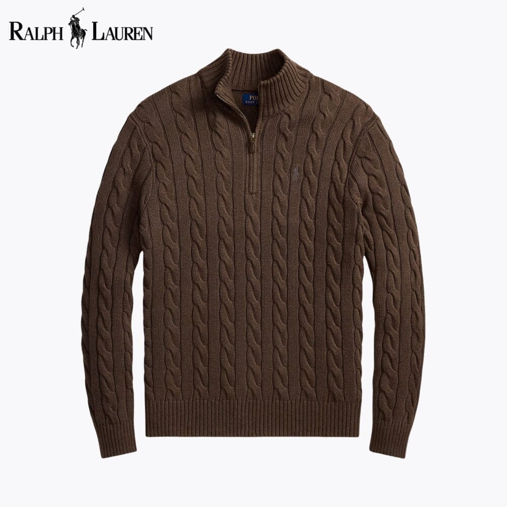 Coarse-knit Cotton Sweater With Quarter Zipper