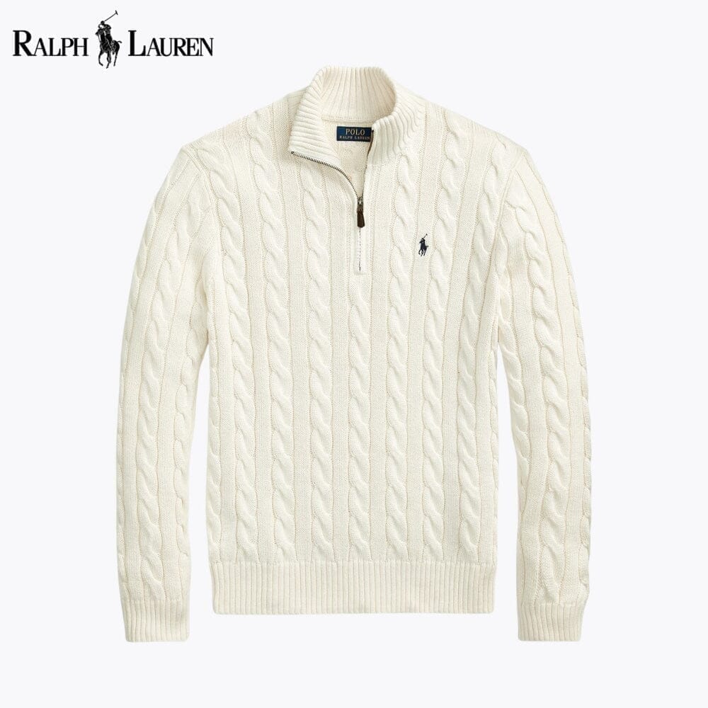 Coarse-knit Cotton Sweater With Quarter Zipper