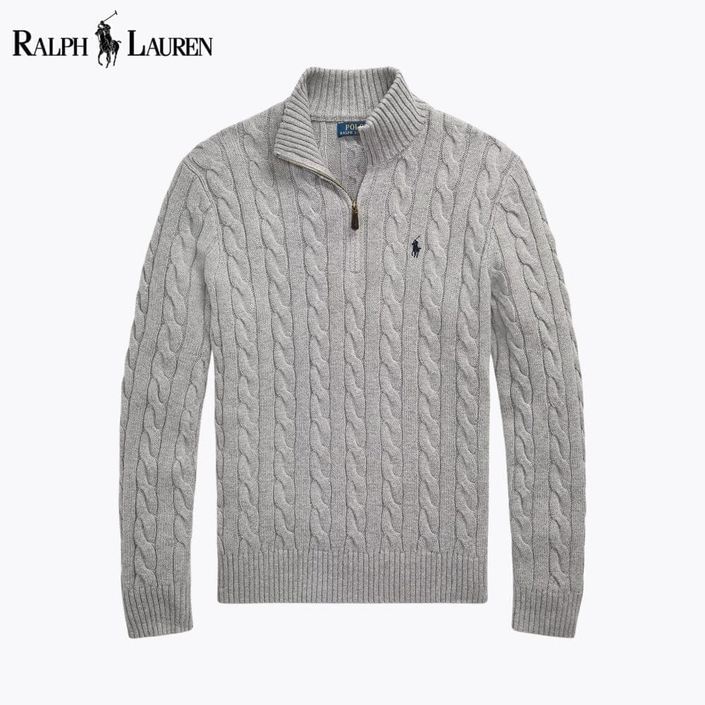Coarse-knit Cotton Sweater With Quarter Zipper