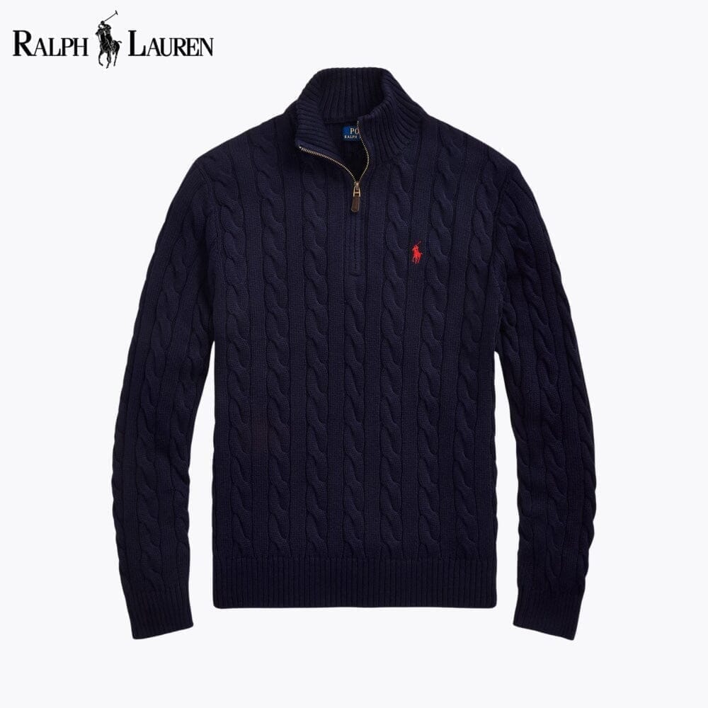 Coarse-knit Cotton Sweater With Quarter Zipper