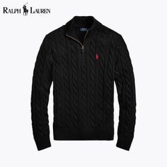 Coarse-knit Cotton Sweater With Quarter Zipper