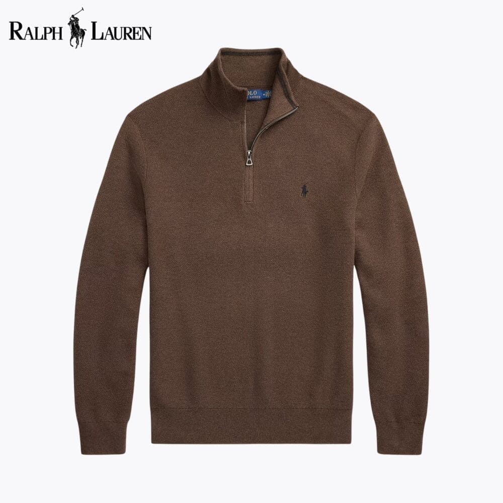 Ralph Lauren Mesh-stricksweater From Cotton With Quarter Zip