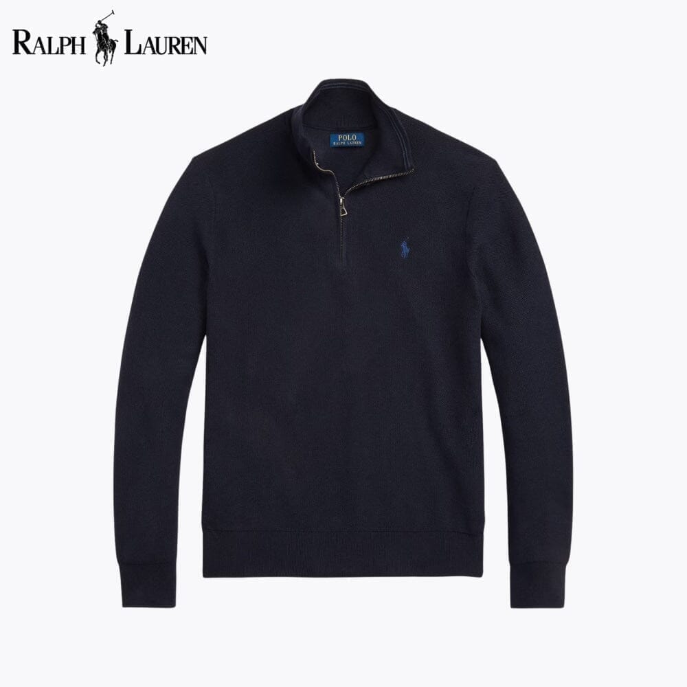 Ralph Lauren Mesh-stricksweater From Cotton With Quarter Zip