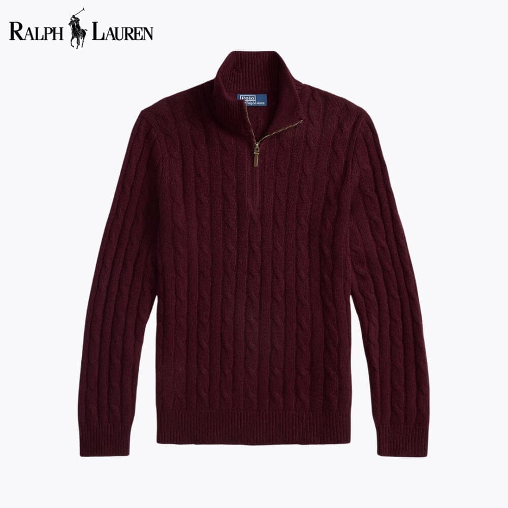 Ralph Lauren Cable Pattern-kaschmirsweater With Quarter Zip