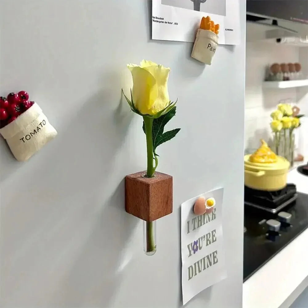 Wooden Test Tube Vase Fridge Magnet Sticker