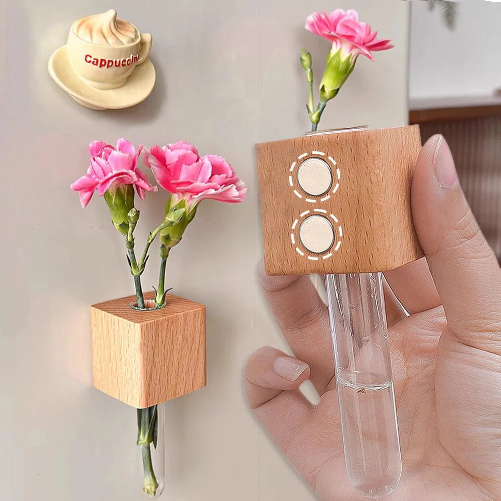 Wooden Test Tube Vase Fridge Magnet Sticker